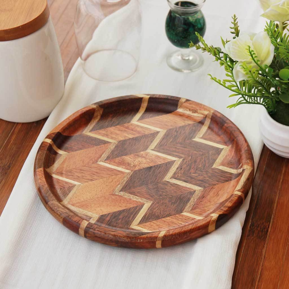 -Chevron Pattern Wooden Round Tray (Copy) (Copy)